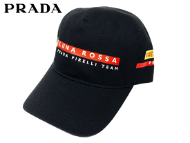 プラダ キャップ PRADA LRH018 NERO ルナロッサ プラダ ピレリ ロゴマーク入り ネロ ブラック ベースボール キャップ Sサイズ 野球帽子