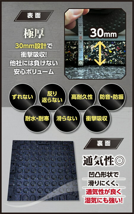 楽天市場】ジムマット ゴムマット 4枚セット 厚さ30mm トレーニング 