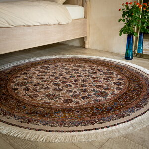 【本場イラン産】直径153cm ペルシャ絨毯(機械織) 玄関マットサイズM(送料無料 かわいい おしゃれ 絨毯 ラグ バンブーシルク モーダル ペルシャ)◆φ150-15 BA-82