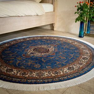 【本場イラン産】直径154cm ペルシャ絨毯(機械織) 玄関マットサイズM(送料無料 かわいい おしゃれ 絨毯 ラグ バンブーシルク モーダル ペルシャ)◆φ150-20 BA-87