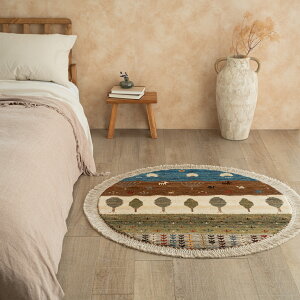 【本場イラン産】ギャッベ 直径92cm 丸型(送料無料 手織り 天然染料 かわいい おしゃれ 絨毯 玄関 円形 丸形 ラグ ウール100% ペルシャ ギャベ Gabbeh リーズバフト)