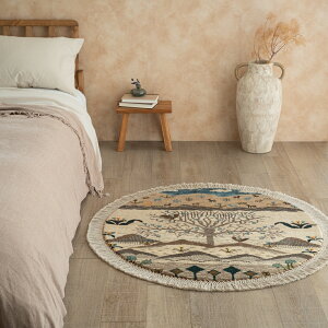 【本場イラン産】ギャッベ 直径94cm 丸型(送料無料 手織り 天然染料 かわいい おしゃれ 絨毯 玄関 円形 丸形 ラグ ウール100% ペルシャ ギャベ Gabbeh リーズバフト)