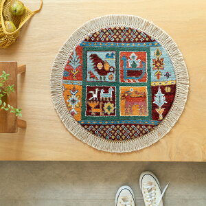 【本場イラン産】ギャッベ 直径56cm 丸型(送料無料 手織り 天然染料 かわいい おしゃれ 絨毯 玄関 円形 丸形 ラグ ウール100% ペルシャ ギャベ Gabbeh リーズバフト)