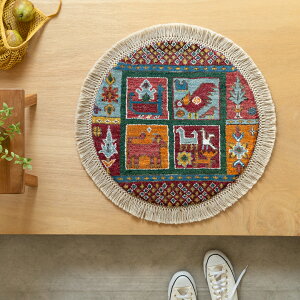 【本場イラン産】ギャッベ 直径56cm 丸型(送料無料 手織り 天然染料 かわいい おしゃれ 絨毯 玄関 円形 丸形 ラグ ウール100% ペルシャ ギャベ Gabbeh リーズバフト)