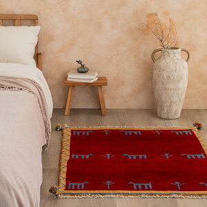 【本場イラン産】90×111cm ギャッベ 玄関マット他Mサイズ(送料無料 手織り 天然染料 かわいい おしゃれ 絨毯 ラグ ウール100% ギャベ Gabbeh)◆MERCI メルシー