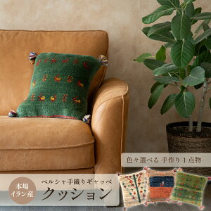 【本場イラン産】クッション 約40×40cm ギャッベ(送料無料 手織り 天然 かわいい おしゃれ ふかふか 厚手 北欧 おうち時間 ウール100% 人気 背当て ヌードクッション入り マット 絨毯 ラグ ペ