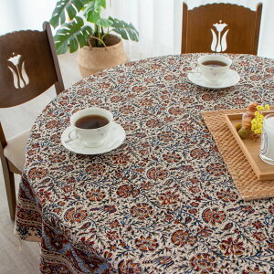 【本場イラン産】丸形150cm ペルシャ更紗 総柄 ブラウン(ペルシャ絨毯風 洗える マルチカバー ギフト テーブルクロス 綿100% ガラムカール おしゃれ 送料無料)