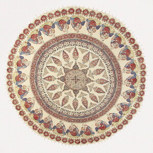 【アウトレット商品】【本場イラン産】ペルシャ更紗 丸形210cm 中心柄 ブラウン(ペルシャ絨毯風 洗える マルチカバー ギフト テーブルクロス 綿100% ガラムカール おしゃれ 送料無料)