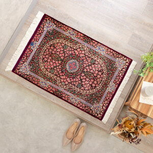 【本場イラン産】60×89cm ペルシャ絨毯 玄関サイズM(送料無料 手織り 天然染料 かわいい おしゃれ 絨毯 ラグ シルク100% ペルシャ)◆JENY ジェニー