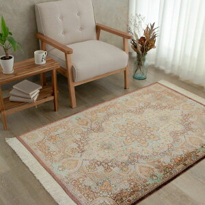 【本場イラン産】102×153cm ペルシャ絨毯 ラグサイズS(送料無料 手織り 天然染料 かわいい おしゃれ 絨毯 ラグ シルク100% ペルシャ)◆SANCHES サンチェス