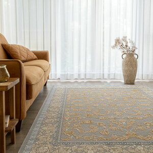 【本場イラン産】150×200cm 織り目の細かさ144万ノット! ペルシャ絨毯(機械織)バーラン柄 ゴールデングレー色(送料無料 おしゃれ 絨毯 ペルシャ絨毯風 ラグ 洗える ホットカーペット対