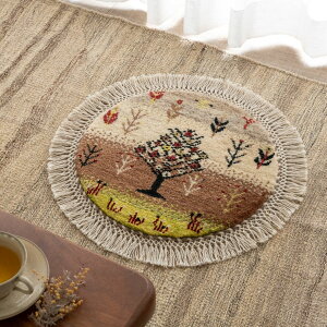 【本場イラン産】ギャッベ 直径40cm 丸形(送料無料 手織り 天然染料 かわいい おしゃれ 絨毯 ラグ 円形 座布団 座椅子 チェアパッド ウール100% ペルシャ ギャベ Gabbeh)◆GHODSI ゴドスィ