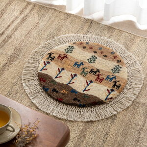 【本場イラン産】ギャッベ 直径39cm 丸形(送料無料 手織り 天然染料 かわいい おしゃれ 絨毯 ラグ 円形 座布団 座椅子 チェアパッド ウール100% ペルシャ ギャベ Gabbeh)◆GHAZALEH ガザーレフ