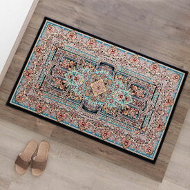 【楽天スーパーSALE 30%OFF】【本場イラン産】75×120cm 織り目の細かさ144万ノット！ ペルシャ絨毯（機械織） トュウバ柄　ブルー色（送料無料 おしゃれ 絨毯 ペルシャ絨毯風 ラグ 玄関マット 洗える ホットカーペット対応)