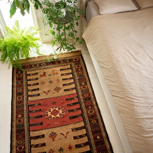 【本場イラン産】102×190cm キリム ラグサイズS(送料無料 手織り 天然染料 かわいい おしゃれ 絨毯 ラグ)◆AME アメ