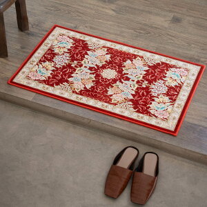 【本場イラン産】50×80cm 織り目の細かさ144万ノット! ペルシャ絨毯(機械織) ナスタラン柄 レッド色(送料無料 おしゃれ 絨毯 ペルシャ絨毯風 ラグ 玄関マット 洗える ホットカーペット