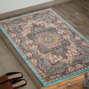 【本場イラン産】75×120cm 織り目の細かさ144万ノット! ペルシャ絨毯(機械織) サーラール柄 ブルー色(送料無料 おしゃれ 絨毯 ペルシャ絨毯風 ラグ 玄関マット 洗える ホットカーペット