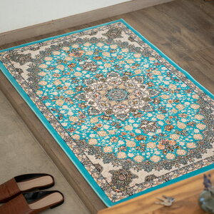 【本場イラン産】75×120cm 織り目の細かさ144万ノット! ペルシャ絨毯(機械織) スーザン柄 ブルー色(送料無料 おしゃれ 絨毯 ペルシャ絨毯風 ラグ 玄関マット 洗える ホットカーペット対