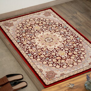 【本場イラン産】75×120cm 織り目の細かさ144万ノット! ペルシャ絨毯(機械織) スーザン柄 レッド色(送料無料 おしゃれ 絨毯 ペルシャ絨毯風 ラグ 洗える ホットカーペット対応)