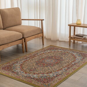 【本場イラン産】100×150cm 織り目の細かさ144万ノット! ペルシャ絨毯(機械織) ローズ柄 グリーン色(送料無料 おしゃれ 絨毯 ペルシャ絨毯風 ラグ 洗える ホットカーペット対応)