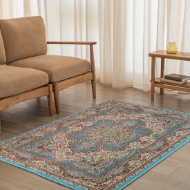 【本場イラン産】100×150cm 織り目の細かさ144万ノット！ ペルシャ絨毯（機械織） サーラール柄　ブルー色（送料無料 おしゃれ 絨毯 ペルシャ絨毯風 ラグ 洗える ホットカーペット対応）