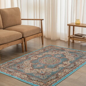 【本場イラン産】100×150cm 織り目の細かさ144万ノット! ペルシャ絨毯(機械織) サーラール柄 ブルー色(送料無料 おしゃれ 絨毯 ペルシャ絨毯風 ラグ 洗える ホットカーペット対応)