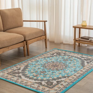 【本場イラン産】100×150cm 織り目の細かさ144万ノット! ペルシャ絨毯(機械織) スーザン柄 ブルー色(送料無料 おしゃれ 絨毯 ペルシャ絨毯風 ラグ 洗える ホットカーペット対応)