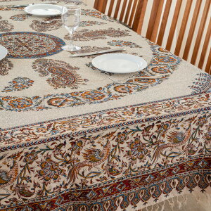 【本場イラン産】200×200cm ペルシャ更紗 中心柄 ブラウン(ペルシャ絨毯風 洗える マルチカバー テーブルカバー ソファーカバー ギフト テーブルクロス 綿 コットン ガラムカール おしゃ