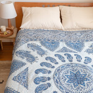 【本場イラン産】ペルシャ更紗 200×200cm 中心柄 ブルー(ペルシャ絨毯風 洗える マルチカバー ギフト テーブルクロス 綿100% ガラムカール おしゃれ 送料無料)