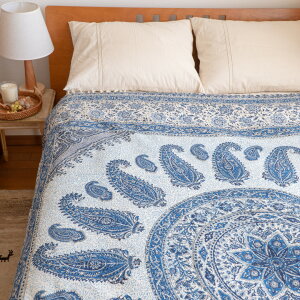 【本場イラン産】200×200cm ペルシャ更紗 200×200cm 中心柄 ブルー(ペルシャ絨毯風 洗える マルチカバー ギフト テーブルクロス 綿100% ガラムカール おしゃれ 送料無料)