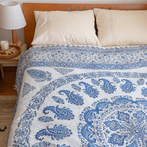 【本場イラン産】200×200cm ペルシャ更紗 200×200cm 中心柄 ブルー(ペルシャ絨毯風 洗える マルチカバー ギフト テーブルクロス 綿100% ガラムカール おしゃれ 送料無料)