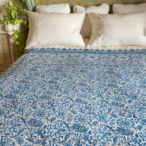 【本場イラン産】220×280cm ペルシャ更紗 総柄 ブルー(ペルシャ絨毯風 洗える マルチカバー ギフト テーブルクロス 綿100% ガラムカール おしゃれ 送料無料)