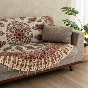 【本場イラン産】ペルシャ更紗 丸形180cm 中心柄 ブラウン(ペルシャ絨毯風 洗える マルチカバー ギフト テーブルクロス 綿100% ガラムカール おしゃれ 送料無料)