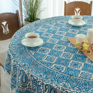 【本場イラン産】ペルシャ更紗 総柄 ブルー 丸形約180cm (ペルシャ絨毯風 洗える マルチカバー ギフト テーブルクロス 綿100% ガラムカール おしゃれ 円 丸 送料無料)