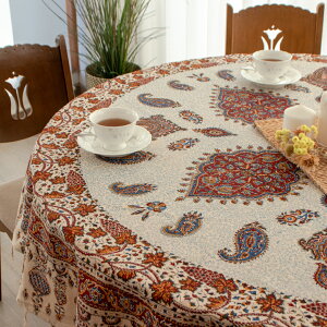 【本場イラン産】ペルシャ更紗 中心柄 ブラウン 丸形約180cm (ペルシャ絨毯風 洗える マルチカバー ギフト テーブルクロス 綿100% ガラムカール おしゃれ 円 丸 送料無料)