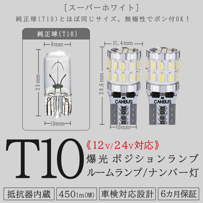 T10 LED ポジションランプ ルームランプ ナンバー灯 爆光 アンバー 4個