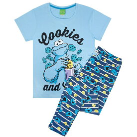 (セサミストリート) Sesame Street オフィシャル商品 レディース クッキーモンスター パジャマ 半袖 ズボン 上下セット 【海外通販】