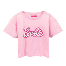 (バービー) Barbie オフィシャル商品 レディース ディストレスド ロゴ Tシャツ クロップ丈 半袖 トップス 【海外通販】