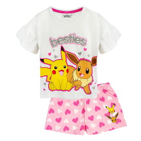 (ポケモン) Pokemon オフィシャル商品 キッズ・子供 ガールズ ピカチュウ イーブイ フリル パジャマ 半袖 半ズボン 上下セット 【海外通販】