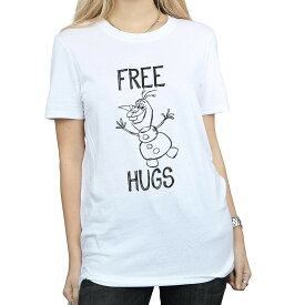 (アナと雪の女王) Frozen オフィシャル商品 レディース Free Hugs オラフ Tシャツ コットン ボーイフレンド 半袖 トップス 【海外通販】