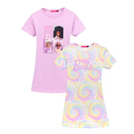 (バービー) Barbie オフィシャル商品 キッズ・子供 ガールズ ワンピース オープンバック 半袖 Tシャツワンピース (2枚組) 【海外通販】