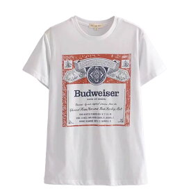 (バドワイザー) Budweiser オフィシャル商品 レディース Label Tシャツ オーバーサイズ 半袖 トップス 【海外通販】