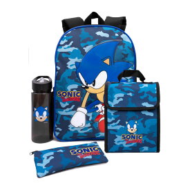 (ソニック・ザ・ヘッジホッグ) Sonic The Hedgehog オフィシャル商品 キッズ・子供 迷彩 リュック ランチバッグ 水筒 セット (4ピース) 【海外通販】