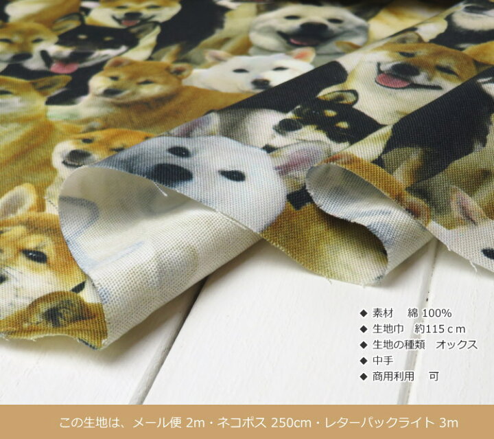 楽天市場】犬柄 生地 115cm巾【10cm単位】コットンオックス≪みっちり 