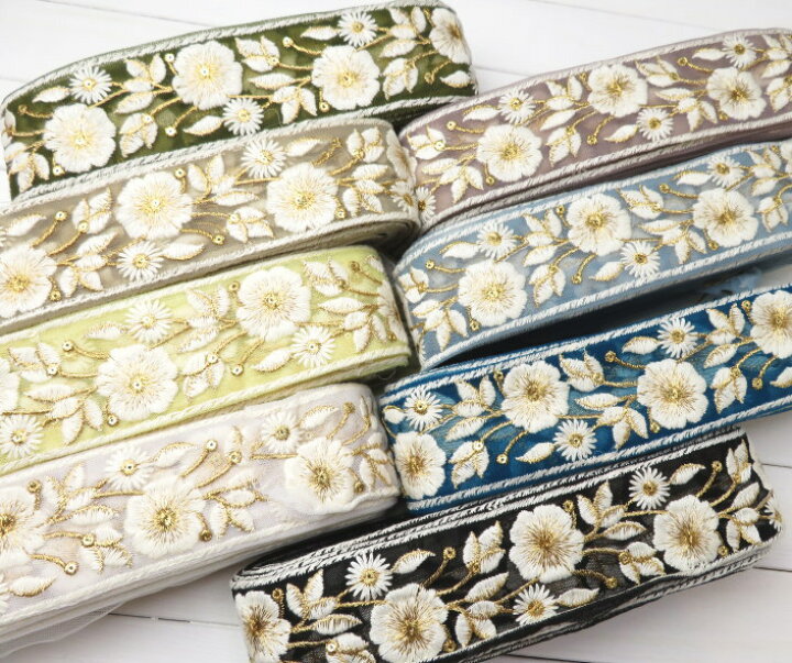 楽天市場】インド刺繍 リボン【50cm単位】約5.4cm巾 インド製 花柄  