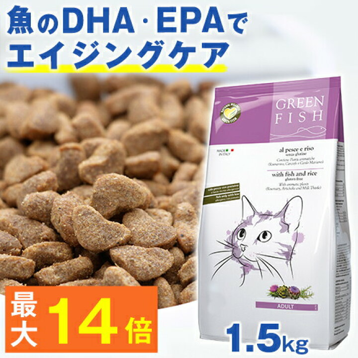 楽天市場 最大p14倍 魚のepa Dhaで毛づやアップ 猫 キャットフード グリーンフィッシュ 1 5kg Greenfish ドライフード 全年齢対応 無添加 魚 ネコ ねこ ペット 餌 エサ えさ ごはん 子猫 成猫 シニア 高齢猫 アレルギー スコティッシュ マンチカン