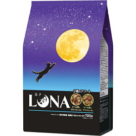 ルナ (LUNA) キャットフード かつお節＆ほたて味とチキン味ビッツ添え 720g (180g×4袋) ペットライン 国産 キャットフード ドライ 総合栄養食 LN-4