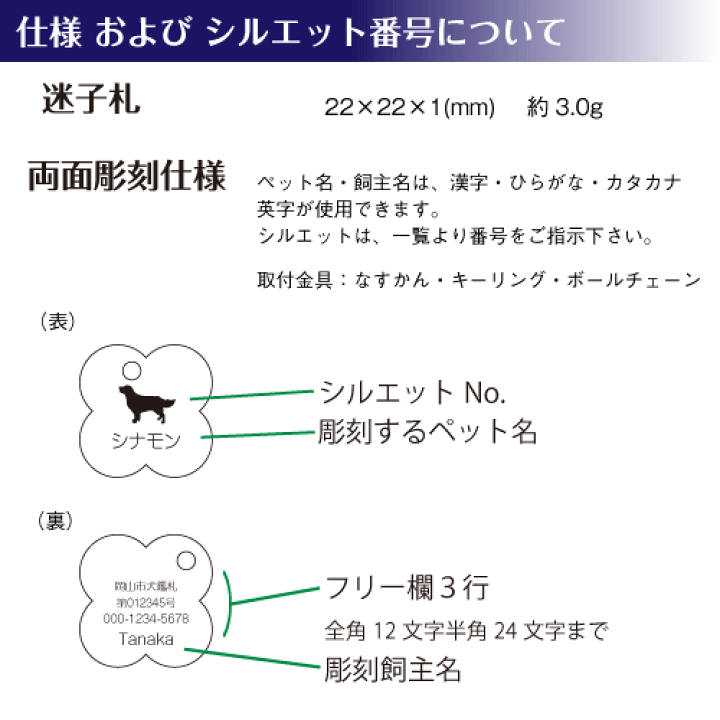 楽天市場 犬 迷子札 ステンレス製 クローバー型 両面彫刻 シンプル ドッグタグ ネームタグ 耐久性 ペットグラフィックプロダクト