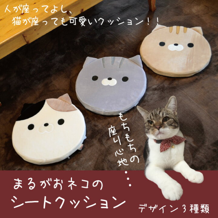 楽天市場 猫 座布団 まるがおネコのシートクッション ねこ雑貨 クッション 猫 丸顔 在庫限り ペットグラフィックプロダクト