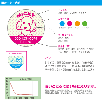 犬・猫の蓄光迷子札(片面プリント)おすわりわんこにゃんこシリーズ<光る迷子札>【ドッグタグ/Dogtag】【ネームタグ